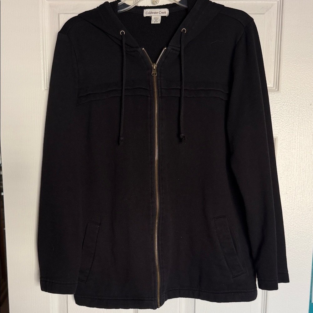 Coldwater Creek Black Zip-Front Hooded Bomber Jacket